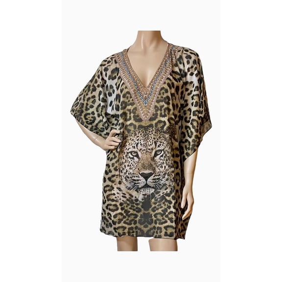 Resortwear.Miami Women's Animal Print Polyester Short Kaftan coverup Top