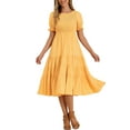 thumbnail image 2 of Vestido de mujer con volantes y fruncidos INSPIRE CHIC, cuello redondo, mangas cortas con elástico, estilo casual A-Line, talla XS, color naranja claro, 2 of 5