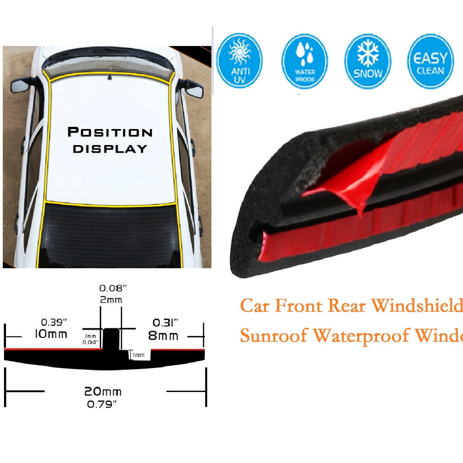 36inch Seal Edge Trim Rubber Strip Premium Window Sunroof Front Rear Windshield