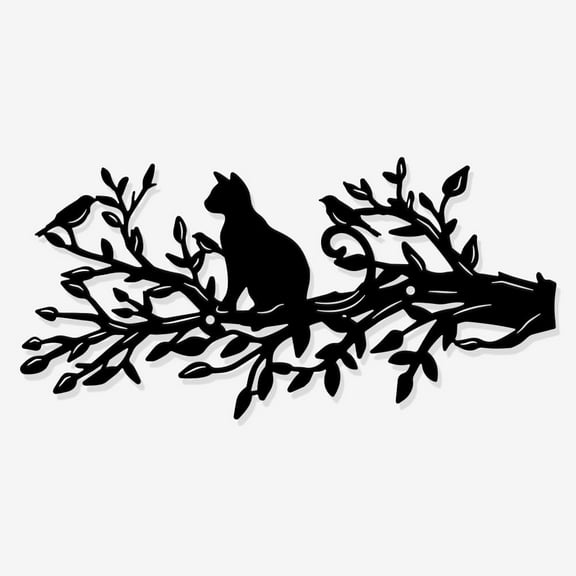 Cat and Tree Metal Wall Art Decor 5.8x11.8 Inch Black Wall Hanging Decor Silhouette Wall Art for Home Bedroom Living Room Bathroom Kitchen Office Garden Hotel Wall Decoration