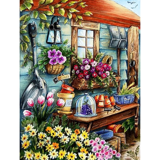 Cuadros Decorativos Kits de pintura de diamantes DIY taladro redondo completo mosaico de esquina de jardín decoración del hogar JShteea Nuevos Originales