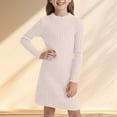 thumbnail image 2 of vigerkar Girls Long Sleeve Knit Ribbed Dress Kids Casual Crewneck A-Line Trendy Spring Dress Comfort Soft School Dance Dresses (Beige, 10-11 Years), 2 of 5