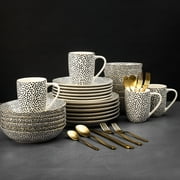 Thyme & Table 60-Piece Dot Dinnerware & Gold Flatware Set, Service for 6