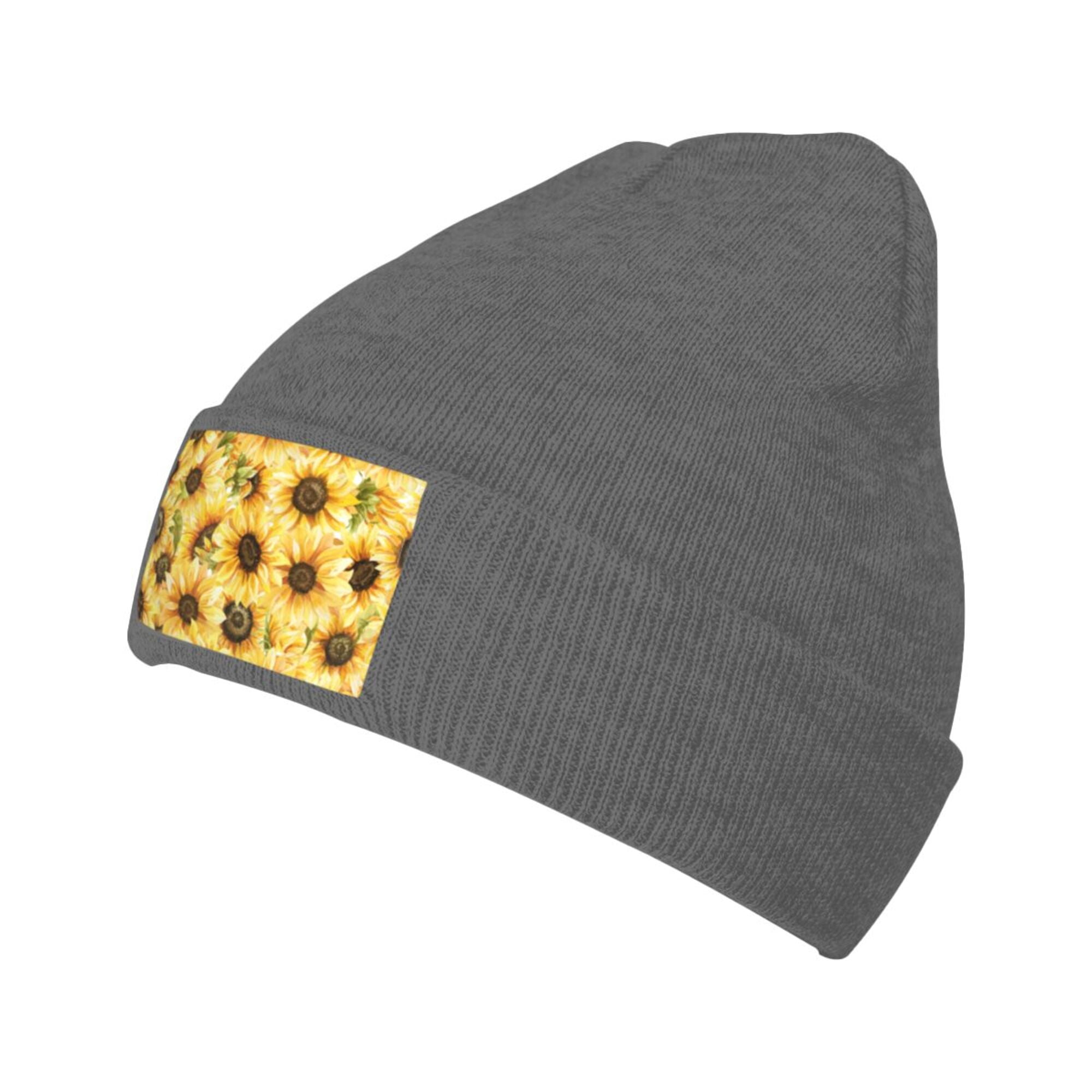 ZICANCN Sunflower Flower Decoration Knit Beanie Hat, Winter Cap