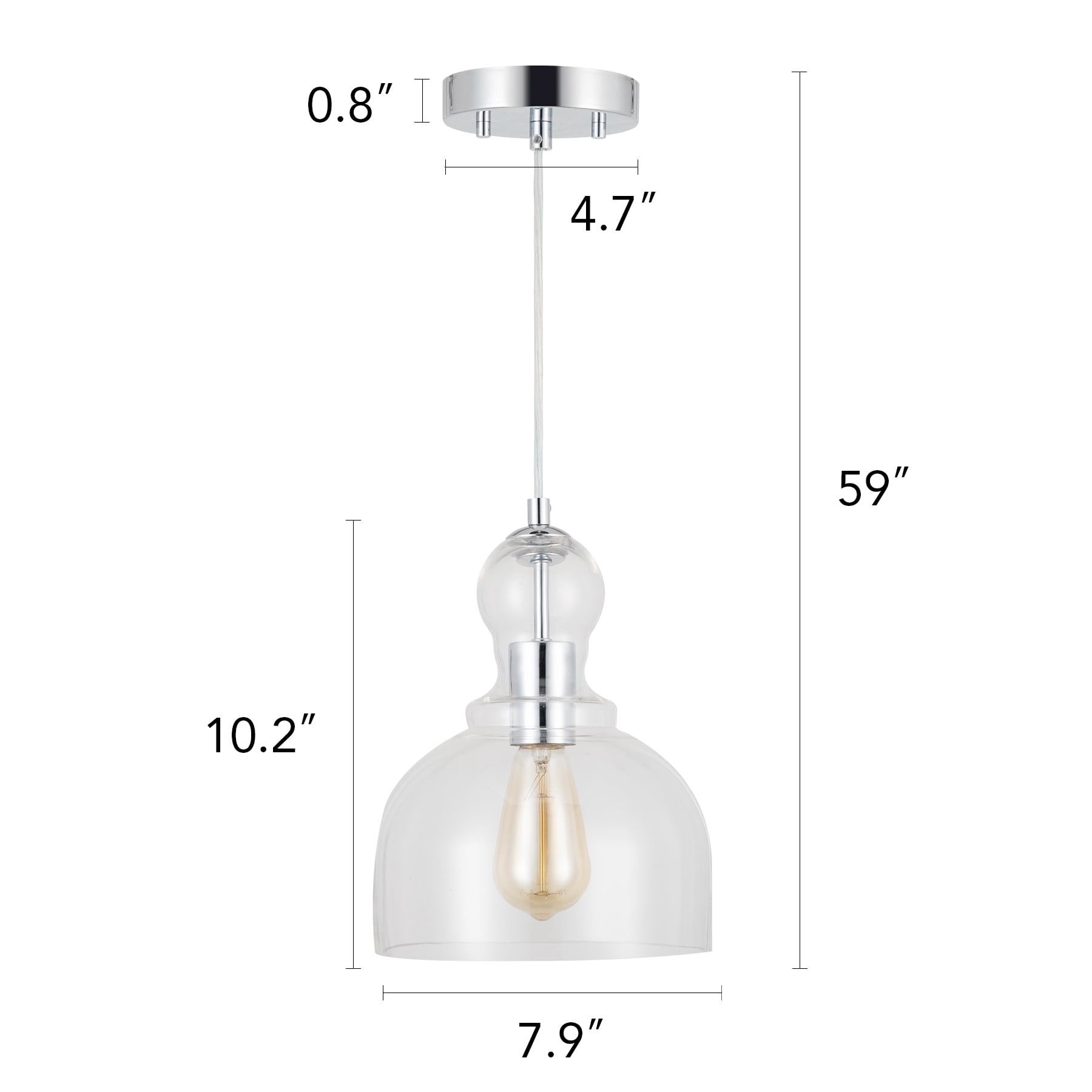 59" Pendant Light with Glass Shade & Chrome Finish for Various Home Decors