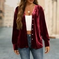 thumbnail image 5 of Lenpel Velvet Tops for Women Loose Vintage Long Sleeve V Neck Pleated Button down Shirts Dressy Casual Velour Blouses(Red,X-Large), 5 of 7