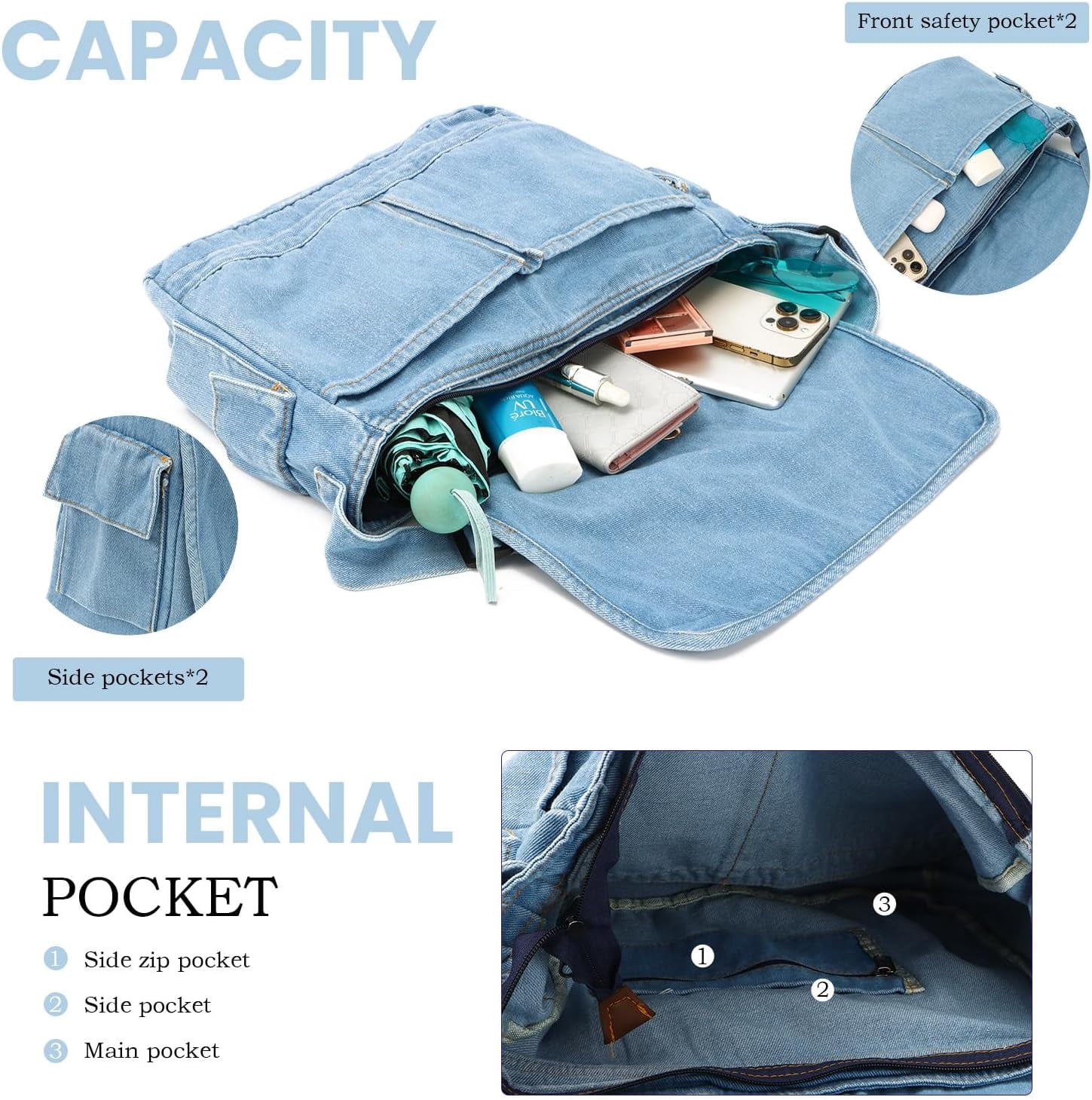 Denim Hobo Purse Bags Casual Canvas Messenger Shoulder Bag Retro Large Crossbody Satchel Bags for Women and Men
