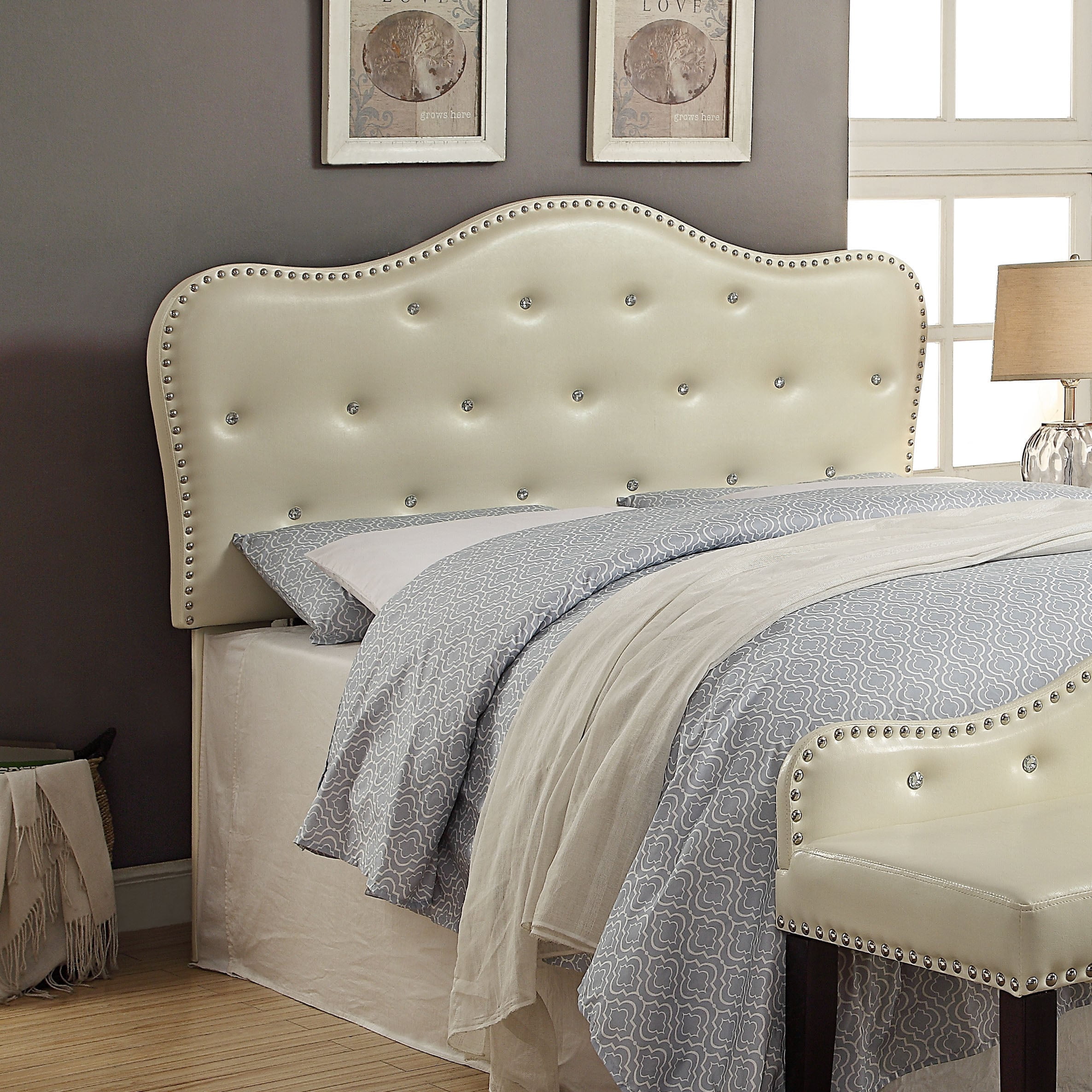 Furniture of America Razy Modern Ivory Faux Leather Tufted Headboard