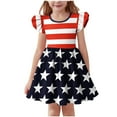 thumbnail image 2 of MKOSPLRT Patriotic Girls' Ruffled Dress 3-14 Years Flying Sleeve Stars Striped Midi Dress Summer Casual Independence Day Party Dresses, 2 of 6