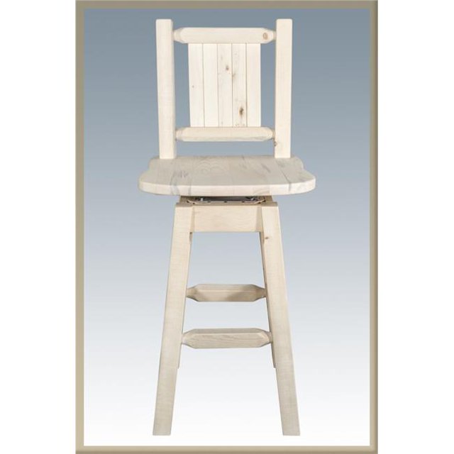 Montana Woodworks MWHCBSWSNRVLZMOOSE Homestead Barstool with Back & Swivel with Laser Engraved Moose Design, Clear Lacquer Finish