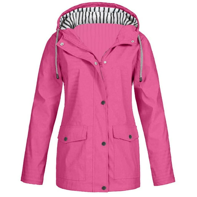Kcodviy Womens Rain Jacket with Jacket Women Hood Lightweight Long Sleeve Neon Windbreaker Women Windbreaker Zip Up Drawstring Foldable Rain Jacket Raincoat with Pockets