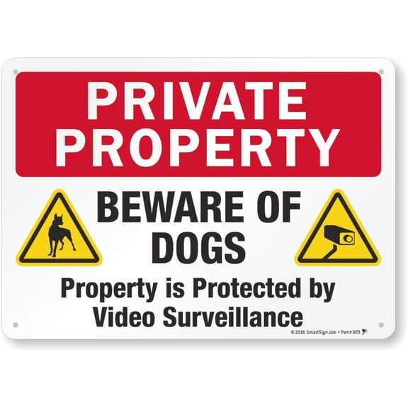 HELLOYOUNG Private Property Sign Video Surveillance Beware of Dog Aluminum Metal Sign Rustproof 40 Mil Laminated Weatherproof Outdoor Decorative