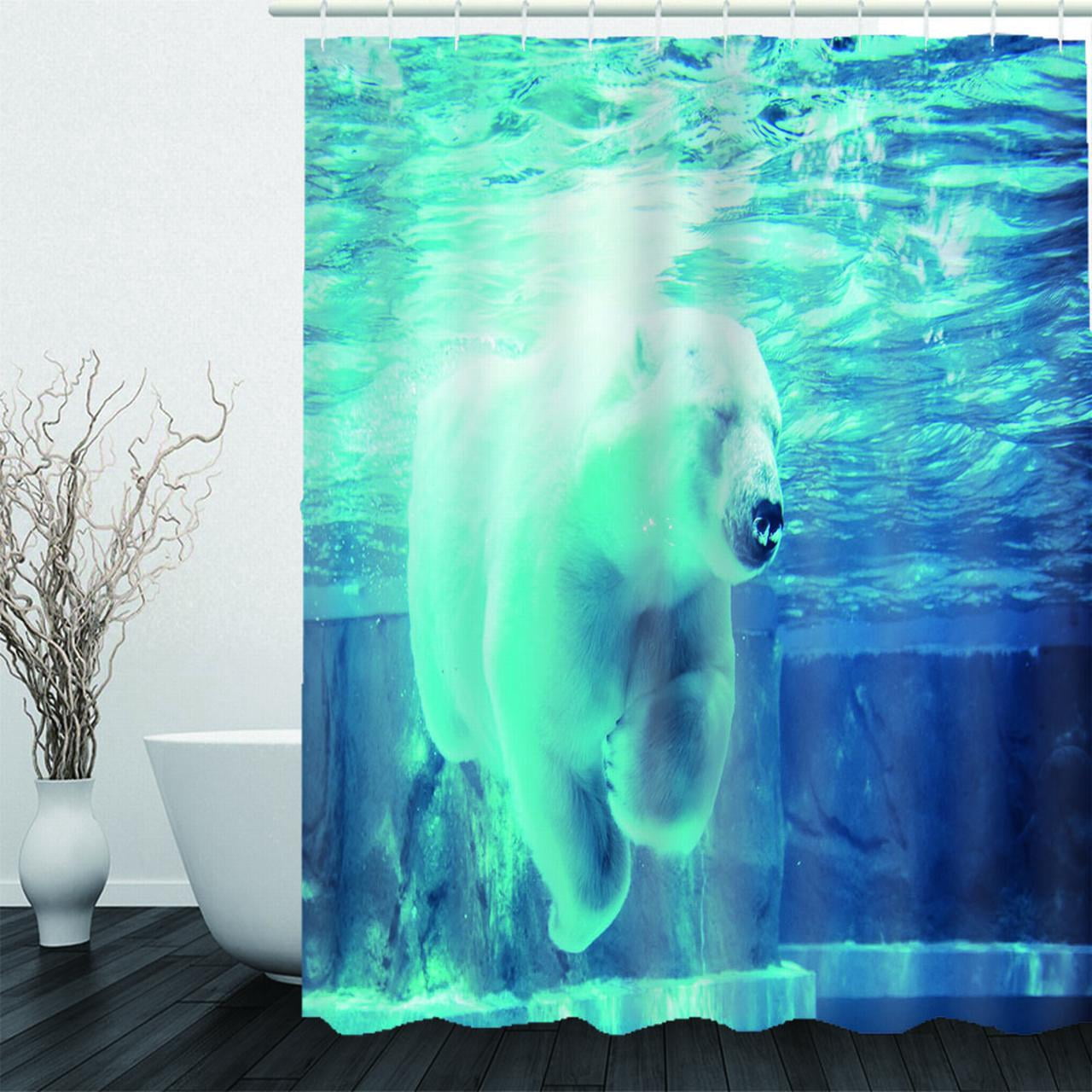 Polar Bear Fabric Shower Curtain Animal Blue White Water Machine