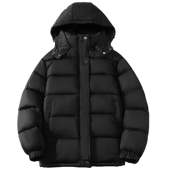 Fesfesfes Puffer Jacket for Men Casual Hooded Jacket Loose Solid Color Warm Jacket Long Sleeve Hooded Winter Coat Casual Outwear & Jackets On Sale