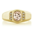 thumbnail image 2 of Gem Stone King Men's 18K Yellow Gold Plated Silver Peach Morganite and White Created Sapphire Ring (1.06 Cttw, Oval 8X6MM, Gemstone Birthstone, Available in Size 7, 8, 9, 10, 11, 12, 13), 2 of 6