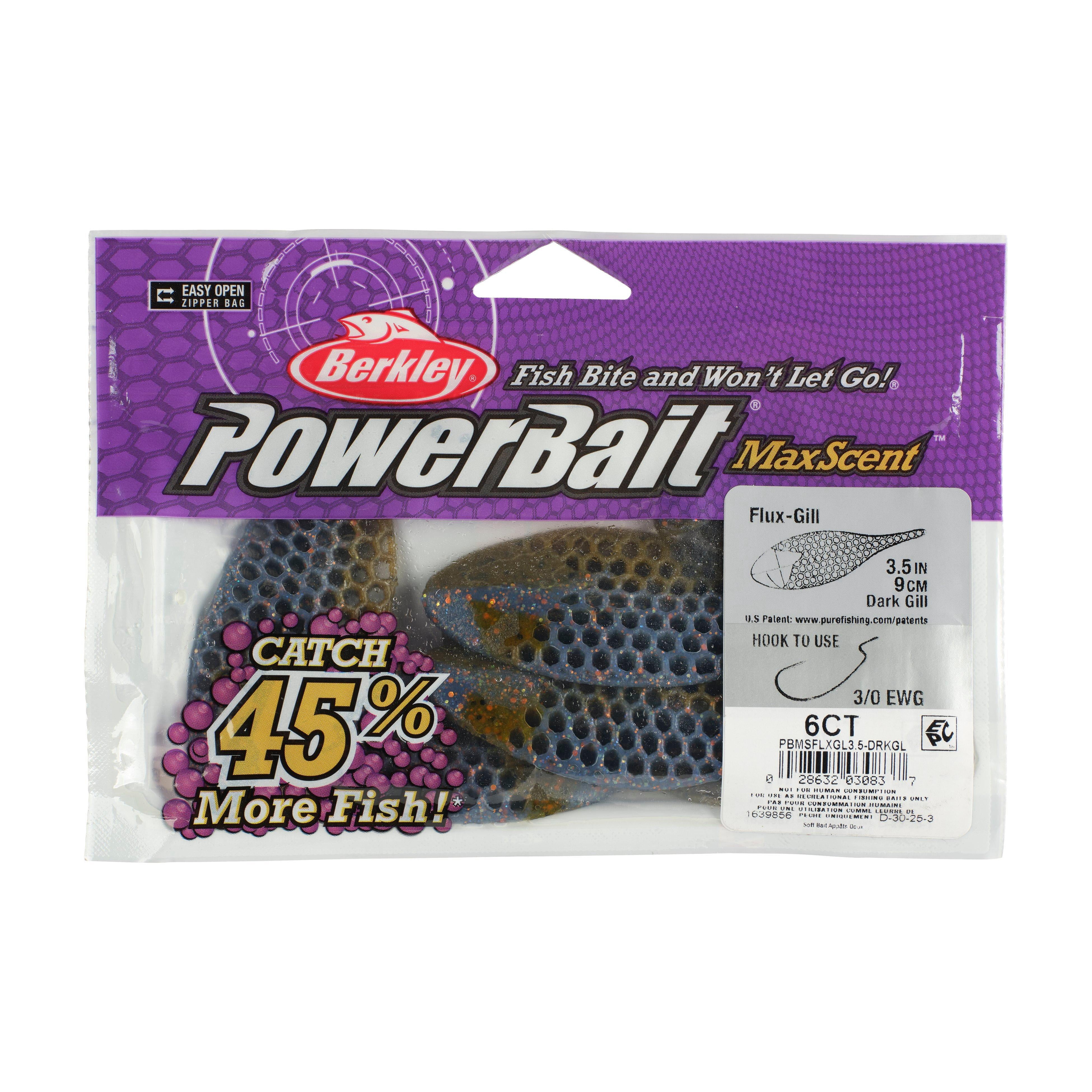 Berkley PowerBait® MaxScent Flux-Gill Fishing Soft Bait, 3.5 in, Dark Gill (6-Count)