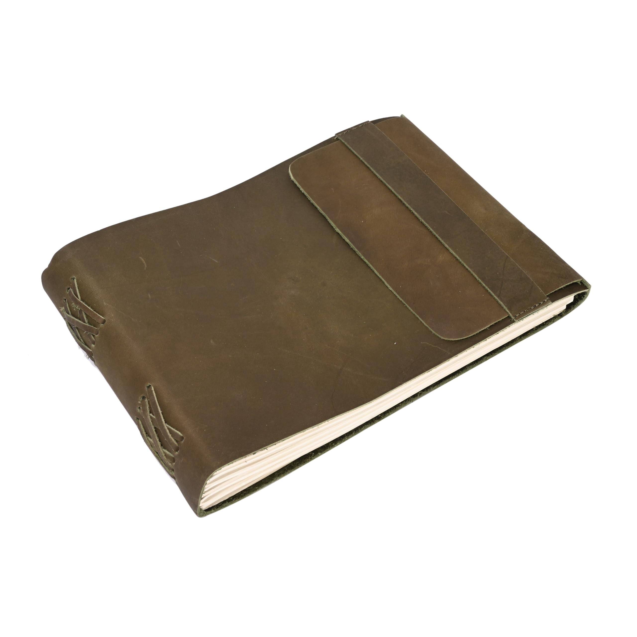 RusticVintage Leather Drawing Journal Daily Travel Diary, Antique Handmade Vintage Bound Rustic Writing Notebook, Genuine Leather- Quality Unlined/Blank Cream Paper, Art Sketchbook, 7x10 Inches-Green