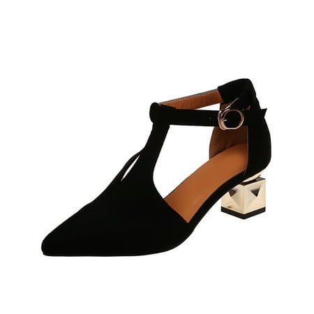 

Avamo Women Party Casual Buckle Heeled Sandals Ladies Work Ankle Strap Dress Sandal T-strap Block Sandals