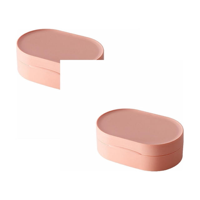 Oleegame 2PC Spoon And Lid Rest Macaron Color Travel Soap Box Portable Creative Soap Box Waterproof With Lid Soap Plastic Box Pink