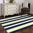 thumbnail image 4 of Yellow Navy Blue Stripe Washable Area Rugs 3'x5', Modern Abstract Low Pile Throw Living Room Rug Non-Slip Sturdy Edge Binding Carpet for Indoor Entryway Bedside Kitchen, 4 of 9