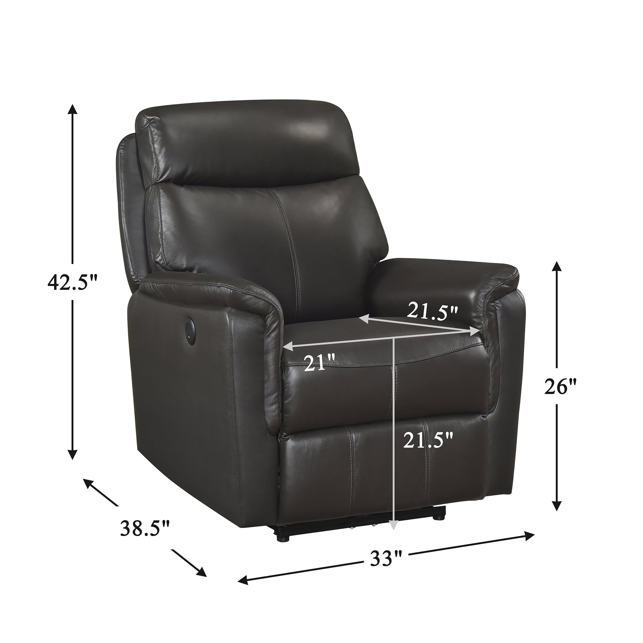OakvillePark Sylviette Leather Match Power Reclining Chair, Dark Brown