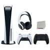 Sony Playstation 5 Disc Version Console (Japan Import) with Extra Black Controller and White PULSE 3D Headset Bundle with Cleaning Cloth