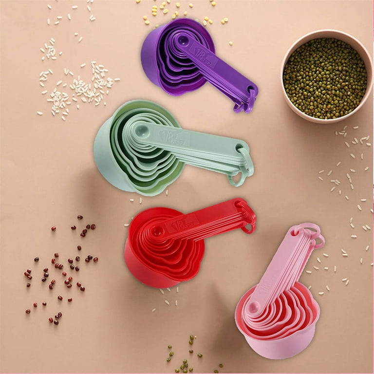 Nesting Measuring Cups and Spoons Set of 11, Fits in Spice Jars for Dry and Liquid Ingredient (Purple)