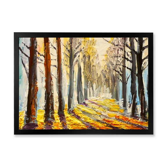 Designart 'Morning Glow Through The Autumn Trees' Lake House Framed Art Print