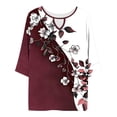 thumbnail image 7 of LEKWK Plus Size Womens Dressy Tops Regular Fit Keyhole Neck 3/4 Sleeve Tops Regular Fit Elegant Flower Print Blouses & Button-Down Shirts Contrast Color Design Business Casual Outfits, 7 of 7