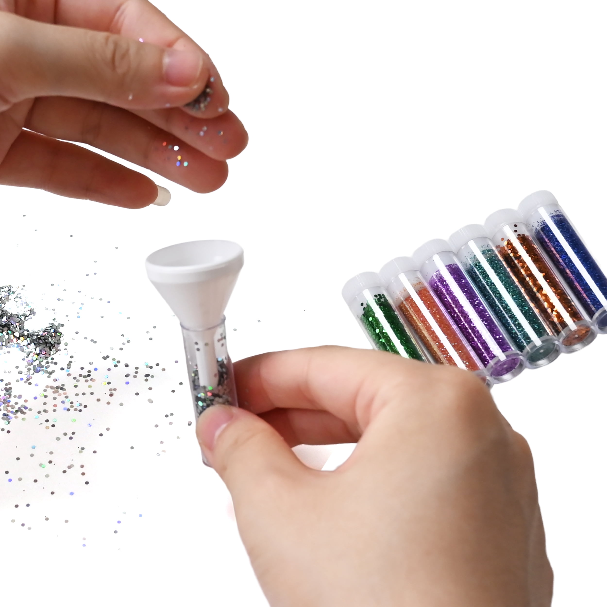 Hello Hobby Mini Glitter & Funnel Set, Assorted Colors, 21-Piece Craft Kit