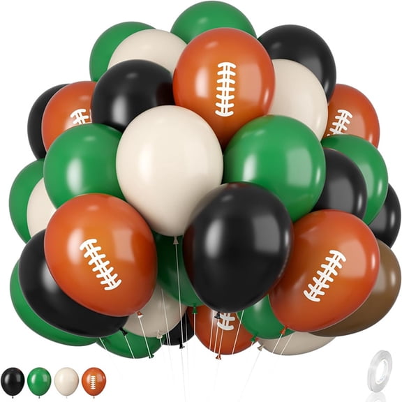 50PC Football Balloons Set, Green Football Printed Balloon, 12Inch Dark Green Black Retro Ivory White Latex Balloons for Boys Men Birthday Sports Football Themed Birthday Party Decorations