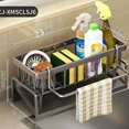 thumbnail image 1 of Rejilla de drenaje para fregadero de cocina de acero inoxidable, estante para fregadero autodrenante, soporte para grifo de almacenamiento de esponja con varilla, organizador para fregadero de cocina, 1 of 5