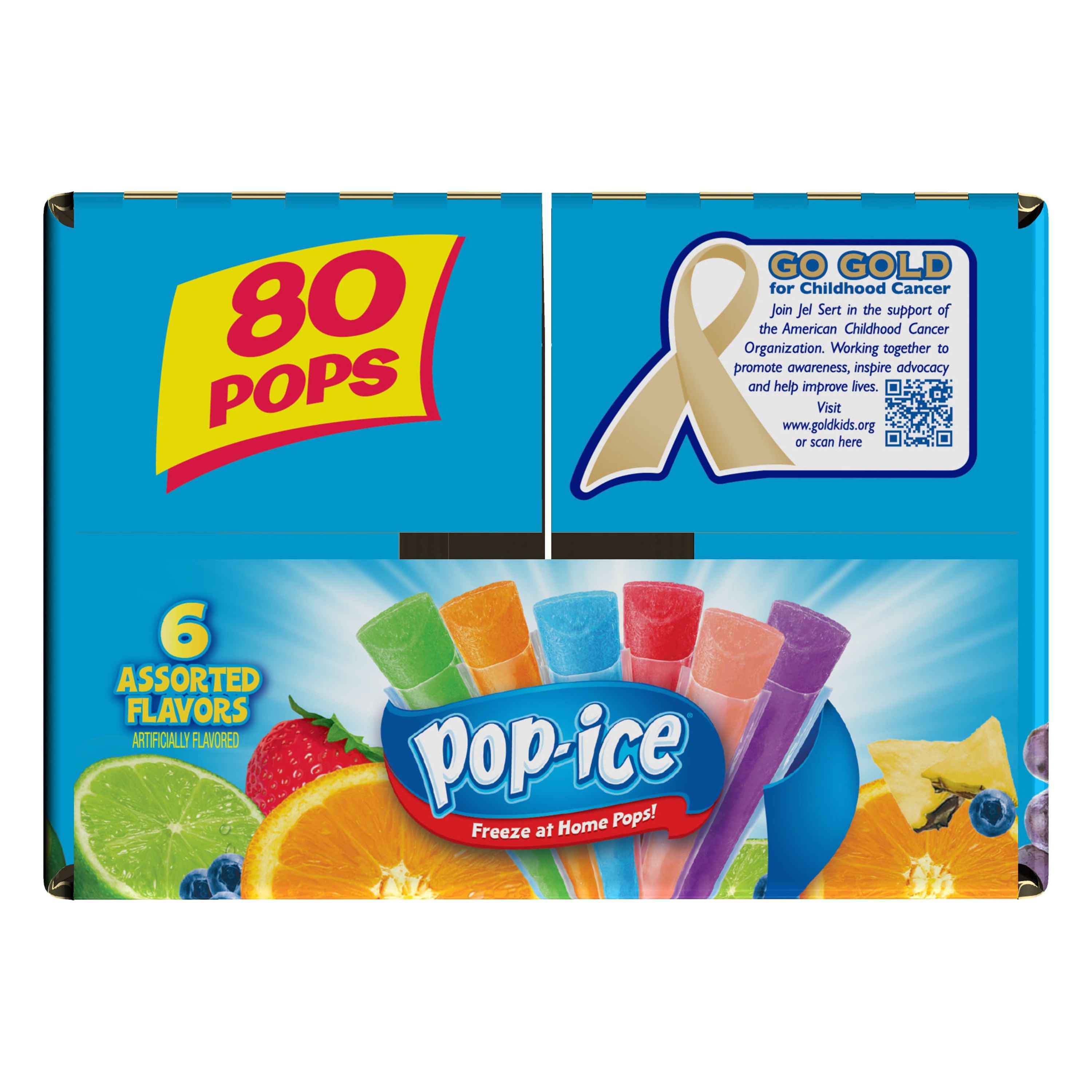 Pop-Ice Assorted Fruit Freezer Ice Pops, Gluten-Free Frozen Snack, 1.5 oz, 80 Count