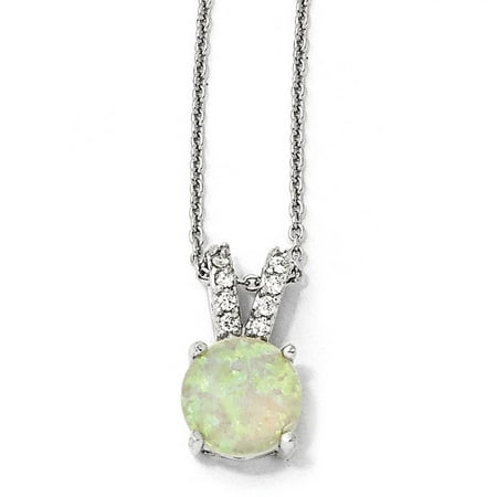 Sterling Silver Simulated Opal Cabochon and Cubic Zirconia Necklace - 18 Inch