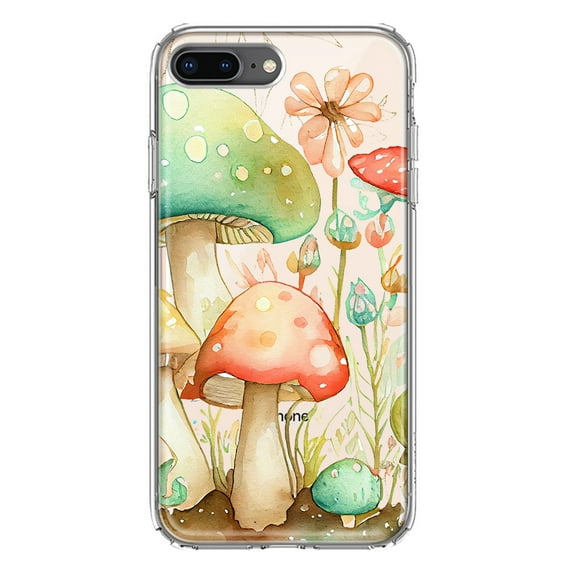 MUNDAZE Apple iPhone 7/8 Plus Shockproof Clear Hybrid Protective Phone Case Fairy Tale Watercolor Mushrooms Pastel Flowers Cover