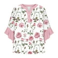 thumbnail image 4 of Xysaqa Ruffle 3/4 Sleeve Tops for Women Dressy Casual Business Work Blouses V Neck Boho Floral Print Office Summer Blouse Flowy Tunic Tops S-2XL Clearance (Not Chiffon), 4 of 5