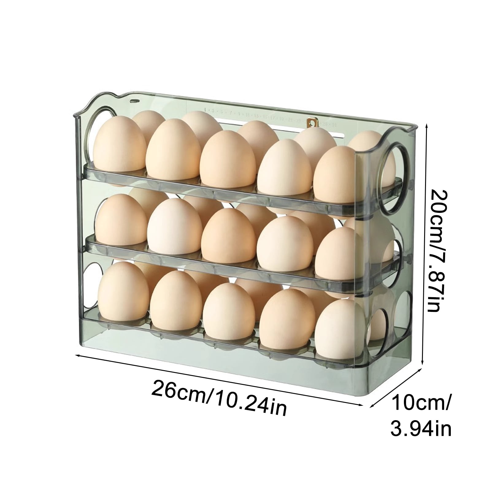 mdesiwst Three-Tier Egg Organizer for Fridge Egg Storage Box with Date Indicator Egg Rack Holds 30 Eggs or 18 Eggs for Refrigerator