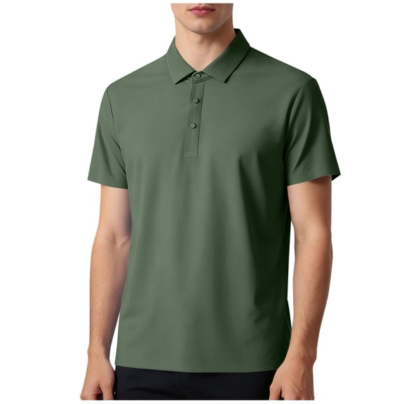 Alkepwun T Shirts for Man Solid Color Casual Loose Ice Silk Seamless Short Sleeve Tops Moisture Wicking Stretch Button Collared Dry fit Golf Shirt