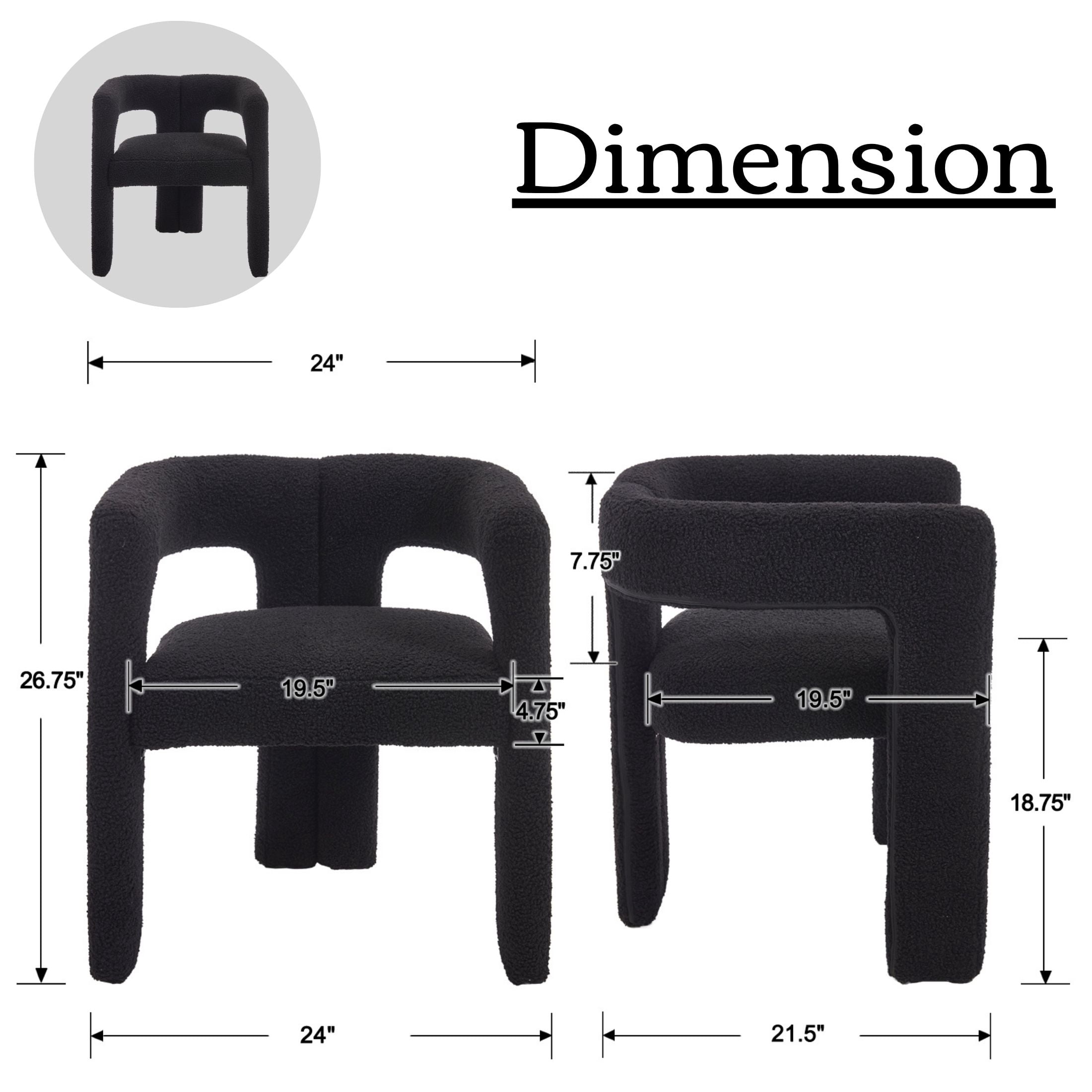Guyou Modern Boucle Dining Chair Set of 2, Sherpa Upholstered Barrel Chair, Comfy Armchair with Open Backrest, Vanity Side Chair Accent Chair for Living Room Bedroom Dining Room, Black