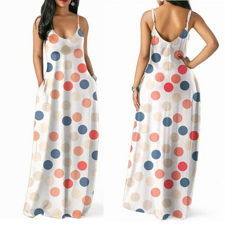 - Senfloco Plus Size Women's Dot Sling Floral Point Long Maxi Dress Split Cocktail Party Beach Sundress