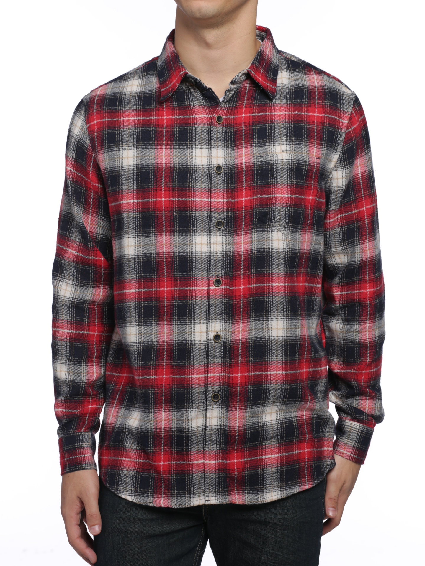 Club Room Men/'s Plaid Flannel Small Long Sleeve Button Down Shirt Navy Red Gray