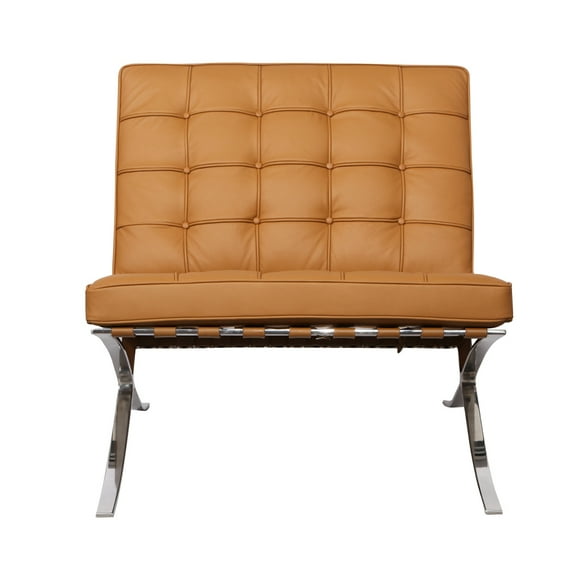 Pavilion Chair Premium Leather Solid One Piece Stainless Steel Frame Light Brown