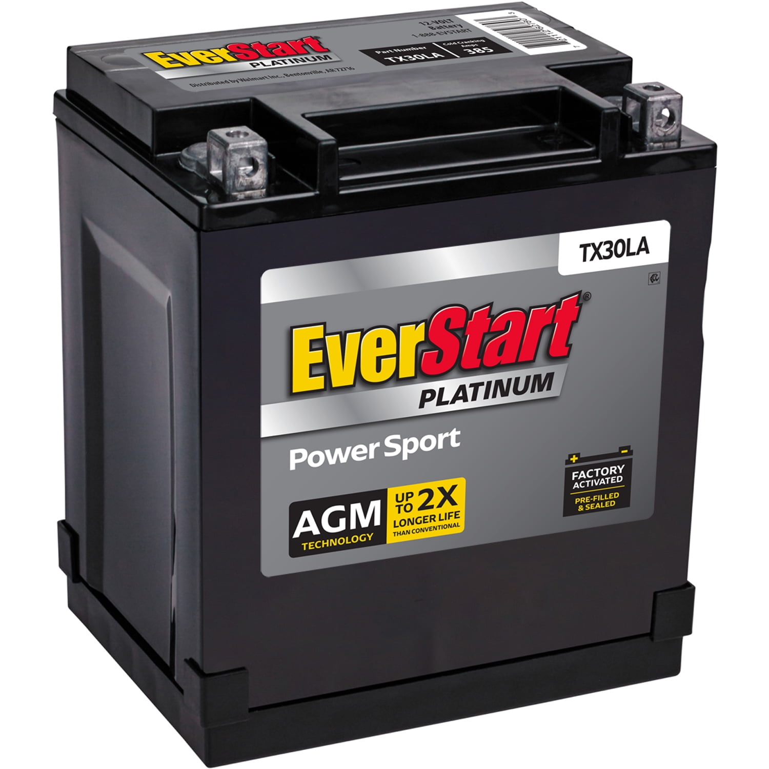 EverStart Premium AGM PowerSport Battery, Group Size TX30LA 12 Volts, 385 CCA