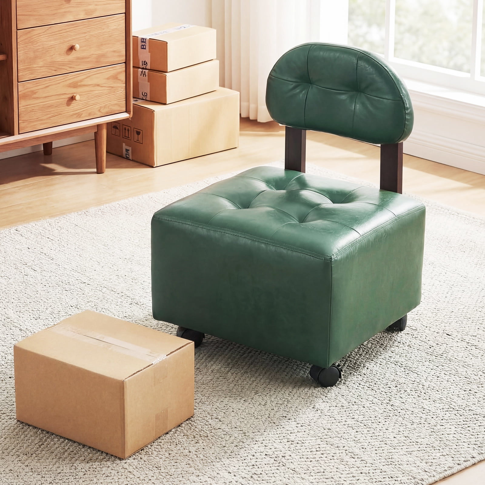 Gymax Rolling Footrest Stools Set of 2 Upholstered Square Ottoman 330 LBS Max Load