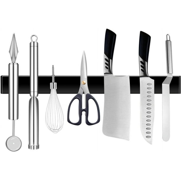Barra magnética de acero inoxidable para cuchillos - 30 cm - Extra fuerte - Autoadhesiva - Soporte magnético premium para cuchillos y utensilios de cocina