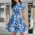 thumbnail image 2 of Blue Watercolor Leaves Berry Pattern Women's Classic Swing Skater Dress Casual Work Party Cocktail Dresses, 2 of 6