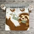 thumbnail image 3 of Ambesonne Sloth Quilted Bedspread Set 3 Pcs, Cheerful Animal on Tree, King Size, Brown Khaki Grey, 3 of 3