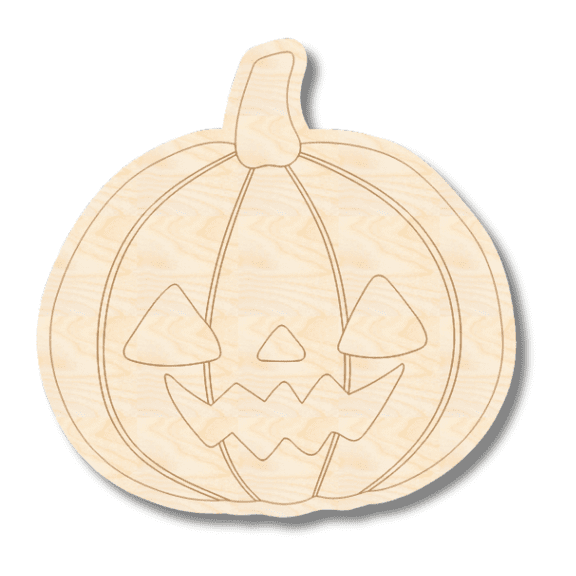 Unfinished Wood Etched Spooky Jack o' Lantern Shape | Paint By Line Crafts 18" / 1/8"