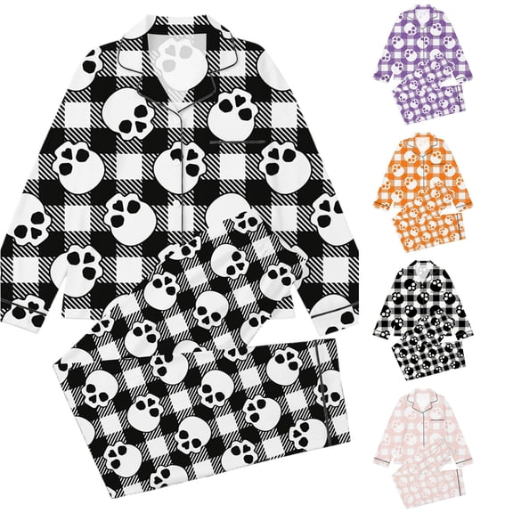 Gunia Teen Girl Halloween Pajamas 2 Piece Button Up Long Sleeve Tops With Pants Nightwear Pjs Loungewear White 11-12 Years