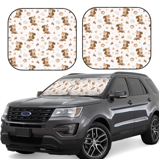 Saiise Fall Squirrel for Foldable Car Sun Shades (2-Pack) Offer Sun Protection with an Easy-fold Design for Convenient Windshield Shading-Small